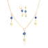 Set of Necklace and Earrings of Dangling Blue Turkish Evil Eye Charms, embellished with gold accents for added spiritual protection.